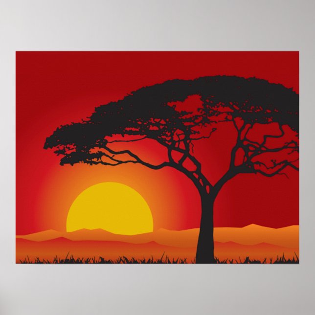 Briliant roter Sonnenuntergang unter dem Bonsai-Ba Poster (Vorne)