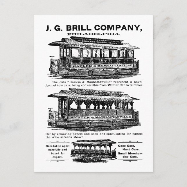 Brill Company Streetcars und Trolleys Postkarte (Vorderseite)