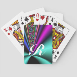 Brillant farbige Fraktal-Rays mit Monogramm Spielkarten
