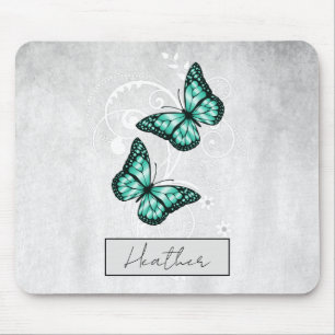 Brillante Aquamarine Schmetterlinge Mousepad
