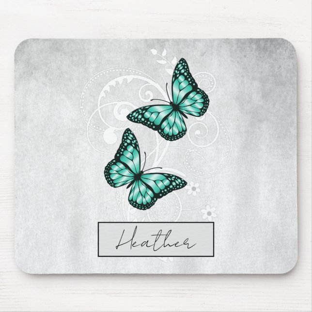 Brillante Aquamarine Schmetterlinge Mousepad (Vorne)
