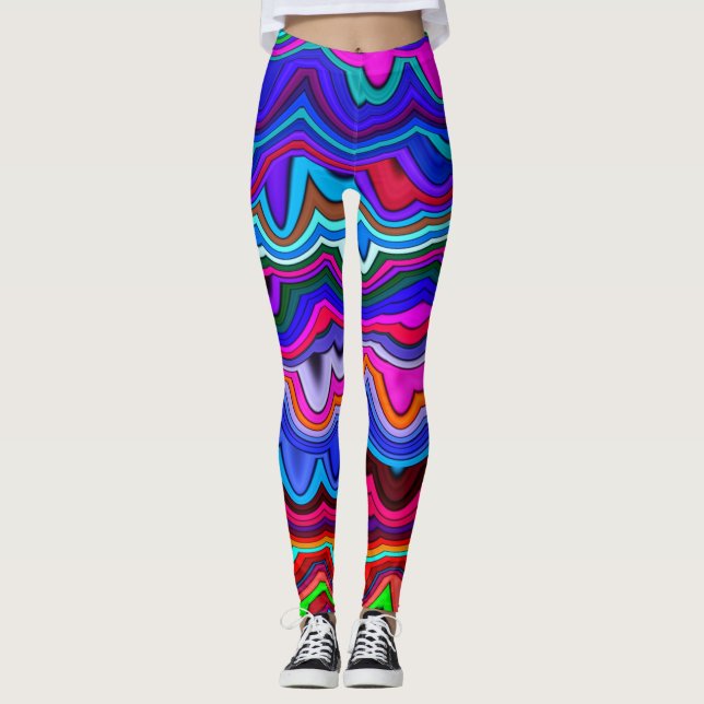 Brillante Blau-, Rosa- und Hellfarben Abstrakt Ar Leggings (Vorderseite)