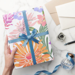 Brillante Blumen Lila Blau Rosa Orange Geschenkpapier