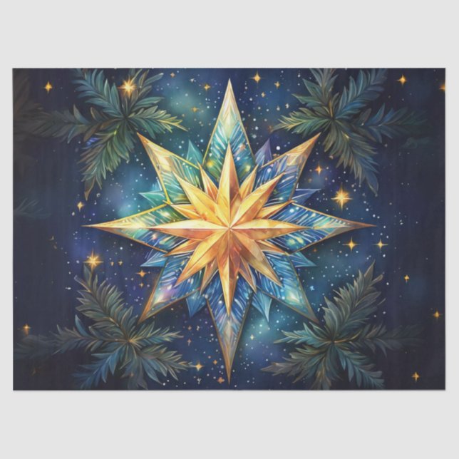 Brillante Gold Weihnachtsstars Decoupage Kunsthand Seidenpapier (Vorderseite)
