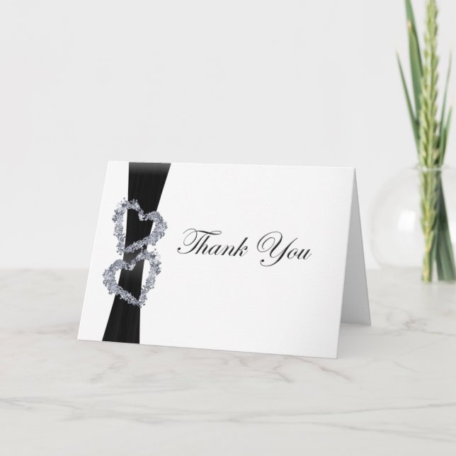 Brillante Herzen: schwarze Schleife und DiamantenH Dankeskarte (Vorderseite)