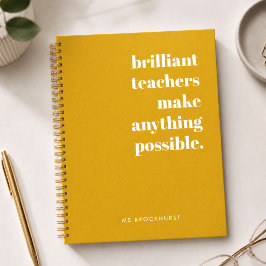 Brillante Lehrerin Mustard Yellow Retro Typografie Notizbuch