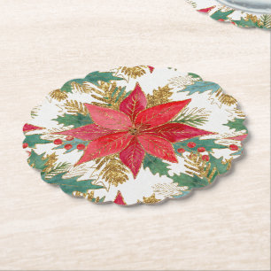 Brillante Poinsettia und Holly Paper Untersetzer