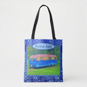 Brillanter blauer Vintage-Camper-Anhänger