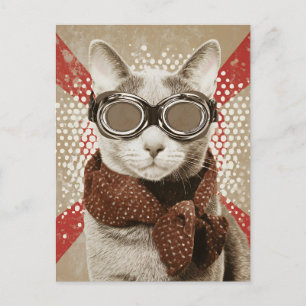Brille tragende Katzenschal Retro-Flagge-Porträt Postkarte