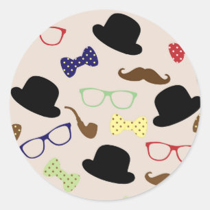 Brillen, Hats und Mustache Runder Aufkleber