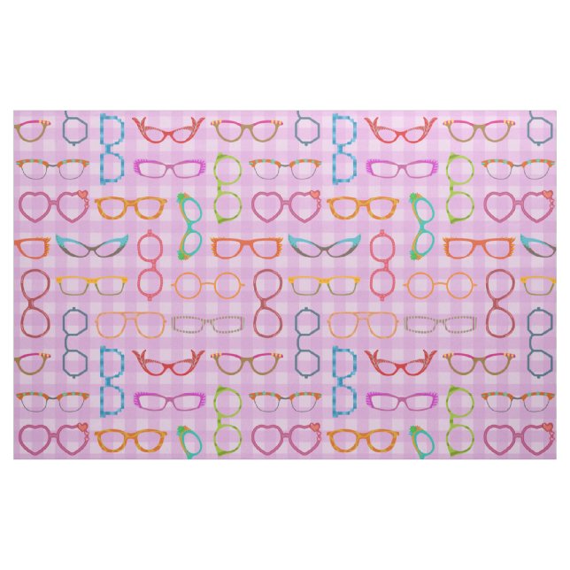 Brillen-Retro moderner Hipster-lila Gingham Stoff (Fat Quarter (45,7 x 55,9 cm))