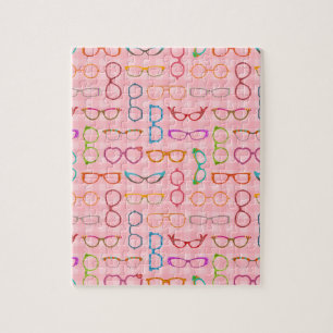 Brillen-Retro moderner Hipster mit rosa Gingham Puzzle