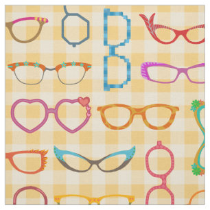 Brillen-Retro moderner Hipster-Orangen-Gingham Stoff