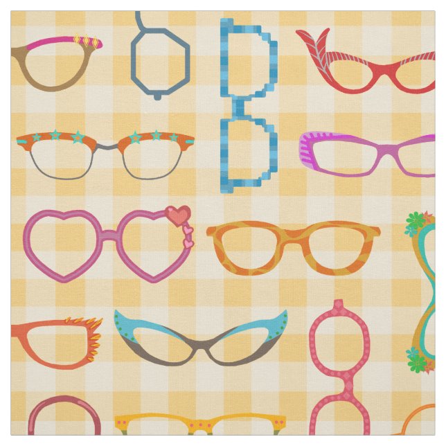 Brillen-Retro moderner Hipster-Orangen-Gingham Stoff (Muster)