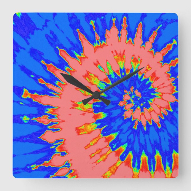 Brillenblau und Pfirsichspirale Gefärbte Krawatte  Quadratische Wanduhr (Vorderseite)