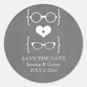 Brillengeek Tafel Save-the-Date-Aufkleber Runder Aufkleber