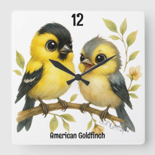 Brilliant American Goldfinch Quadratische Wanduhr
