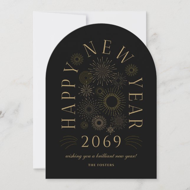 Brilliant Arch New Year Firework Greeting Card Einladung (Vorderseite)