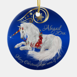Brilliant Blue Christmas Unicorn Gold Akzent Freud Keramik Ornament