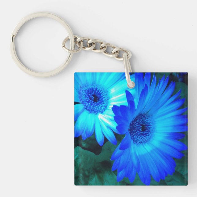 Brilliant Blue Daisies Schlüsselanhänger (Vorderseite)