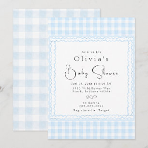 Brilliant Blue Gingham Baby Dusche Einladung