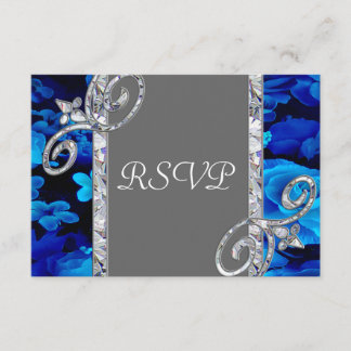 Brilliant Blue Rose & Diamond Wirbel Hochzeit CST2 RSVP Karte