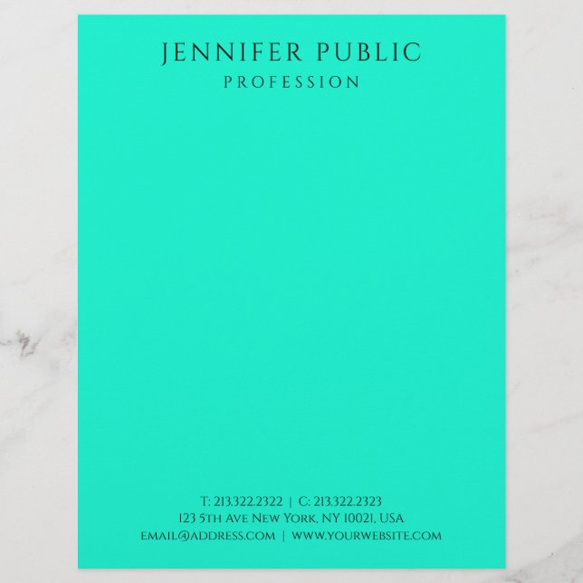 Brilliant Bright Neon Mint Green Modern einfach Briefbogen (Vorderseite)