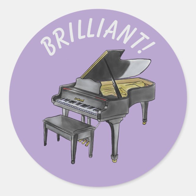 "Brilliant!" Grand piano Elegant Watercolor Runder Aufkleber (Vorderseite)