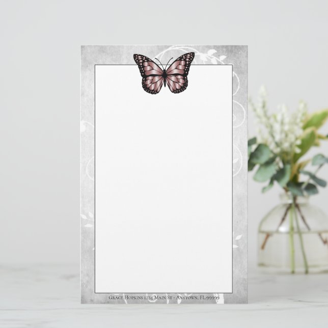 Brilliant Pink Butterfly Stationierung Briefpapier (Stehend Vorderseite)