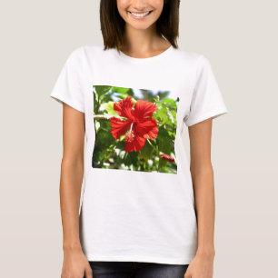 Brilliant Red Hawaiian Hibiskus Blume T-Shirt
