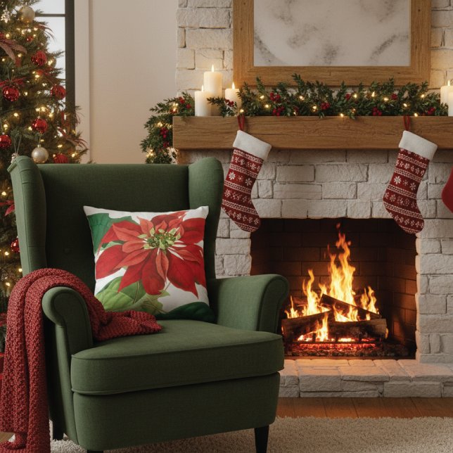 Brilliant Red Poinsettia Botanisch Kissen (Von Creator hochgeladen)