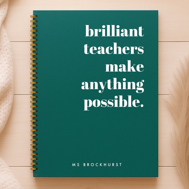 Brilliant Teacher Modern Trendy Stylish Green Notizbuch (Von Creator hochgeladen)