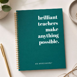 Brilliant Teacher Modern Trendy Stylish Green Notizbuch