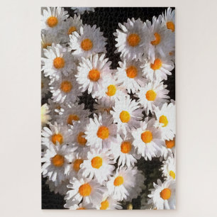 Brilliant White Daisies über Schwarze Flora Kunst Puzzle