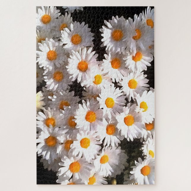 Brilliant White Daisies über Schwarze Flora Kunst Puzzle (Vertikal)