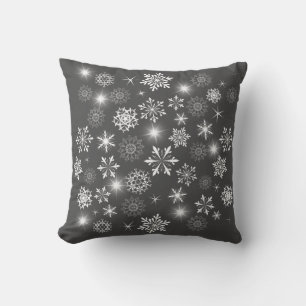 Brilliant White Winter Charcoal Graue Schneeflocke Kissen