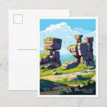 Brimham Rocks Head Vintag Illustration in England