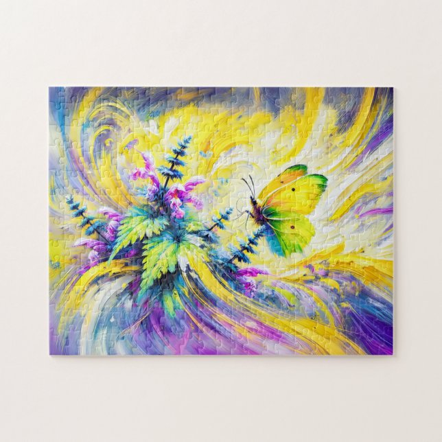 Brimstone-Schmetterling mit totem Nassöl-Blume Puzzle (Horizontal)