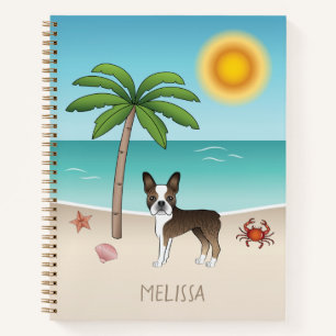 Brindle Boston Terrier an einem tropischen Sommers Notizbuch