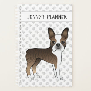 Brindle Boston Terrier Cartoon Dog & Custom Text Planer