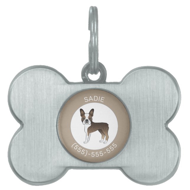 Brindle Boston Terrier Cartoon Dog & Custom Text Tiermarke (Vorderseite)
