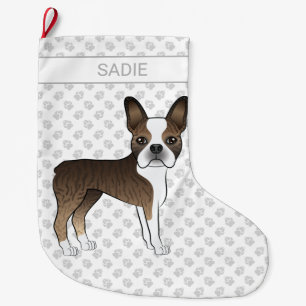 Brindle Boston Terrier Cartoon Dog & Individuelle Großer Weihnachtsstrumpf