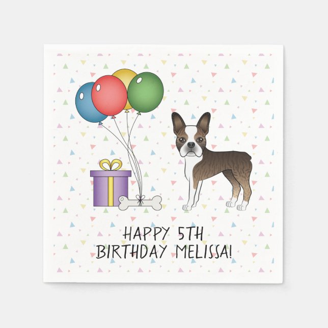 Brindle Boston Terrier Niedlich Cartoon Dog - Gebu Serviette (Vorderseite)