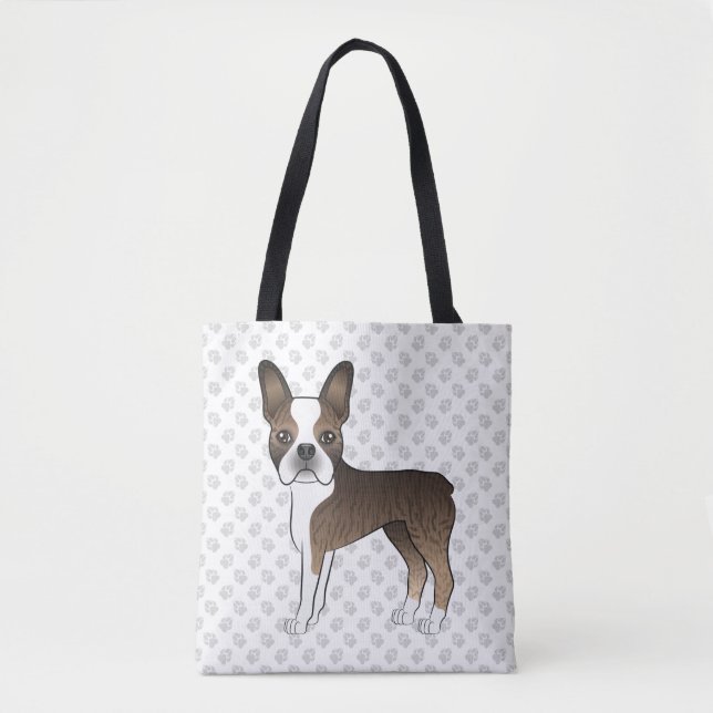 Brindle Boston Terrier Niedlich Cartoon Dog & Paws (Vorderseite)