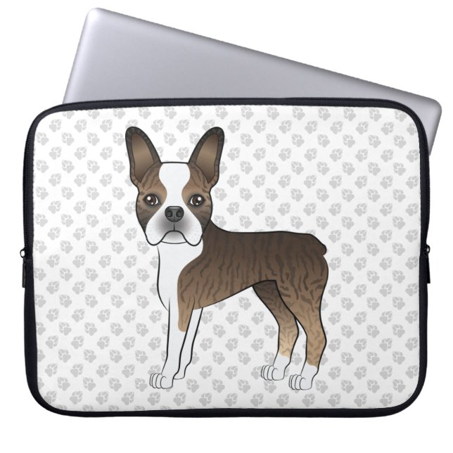 Brindle Boston Terrier Niedlich Cartoon Dog & Paws Laptopschutzhülle (Vorderseite)