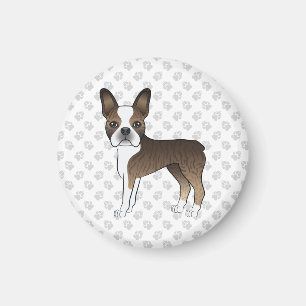 Brindle Boston Terrier Niedlich Cartoon Dog & Paws Magnet