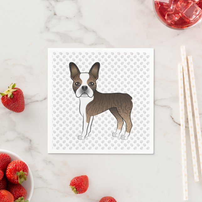 Brindle Boston Terrier Niedlich Cartoon Dog & Paws Serviette (Beispiel)