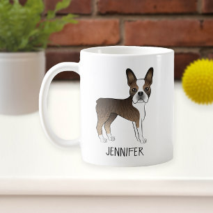 Brindle Boston Terrier Süßer Cartoon-Hund & Name Kaffeetasse