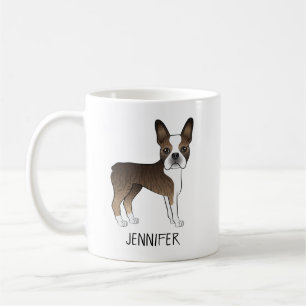 Brindle Boston Terrier Süßer Cartoon-Hund & Name Kaffeetasse