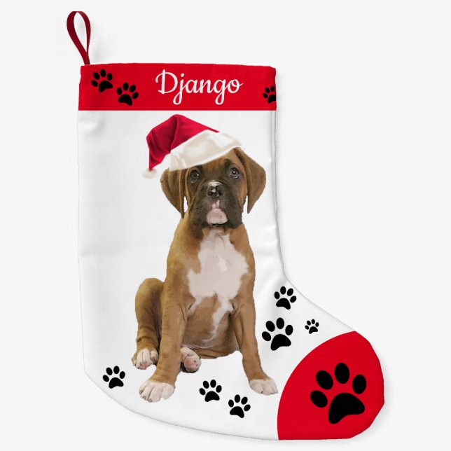 Brindle Boxer Hund, Santa Hunde Kleiner Weihnachtsstrumpf (Vorderseite)